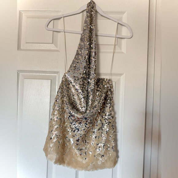 ZARA SEQUIN HALTER MINI DRESS - Picture 12 of 13